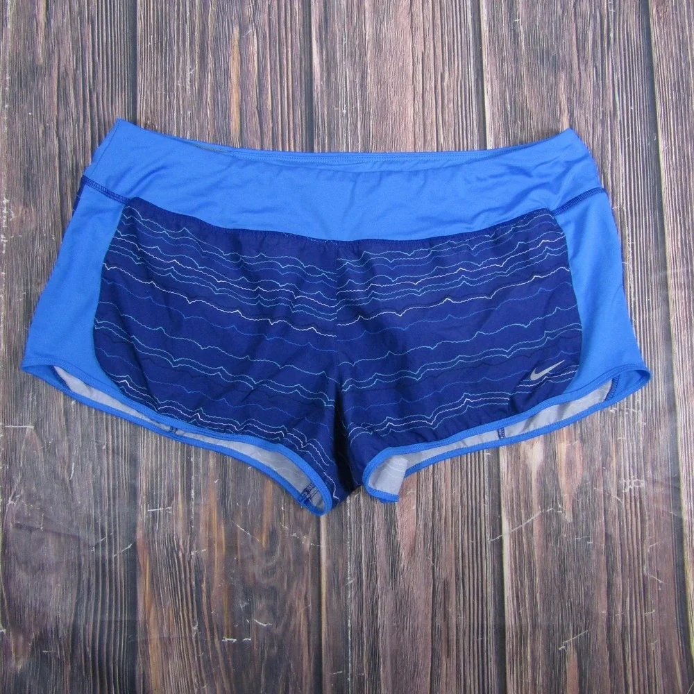 Nike Shorts Womens Large Blue Dri-FIT Running Lined‎ Wave Print Athletic Runner